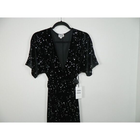 Unique Vintage Dress Medium 6/8 Black Silver‎ Star Print Black Velvet Whimisgoth - Picture 5 of 11